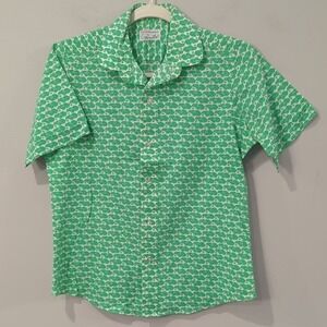 Cappagallo Button Down Shirt Rabbit Print Golf size 12 Green White
